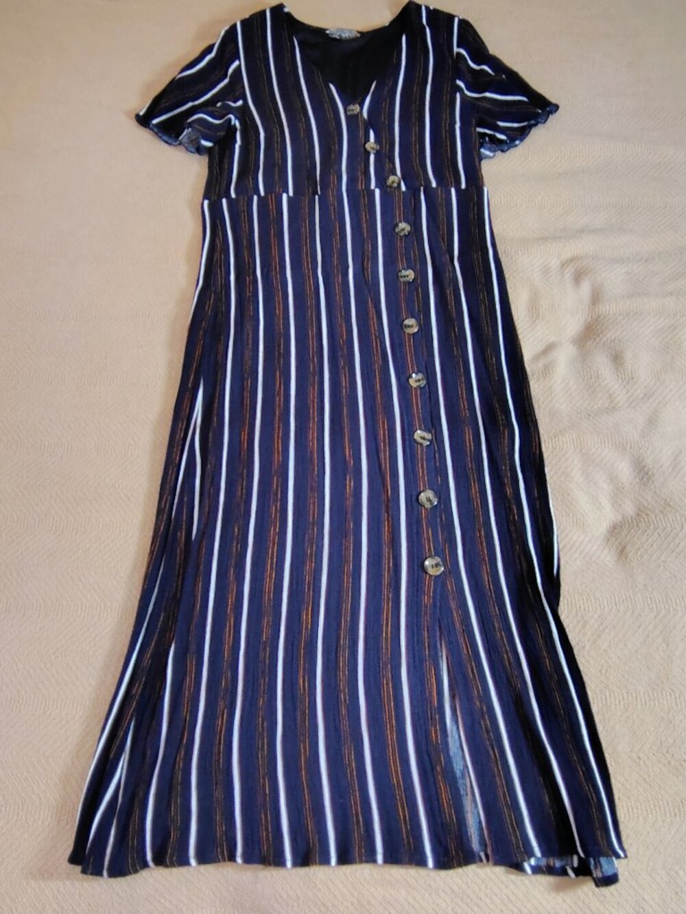 New! J. Glee Dress Sz XL (14-16) Stripes Midi 97% Cotton Short Sleeves